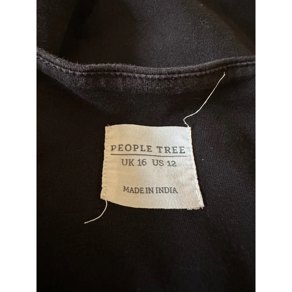 People Tree Black Organic Cotton Square Neck Fit & Flare Midi Dress | Size 12